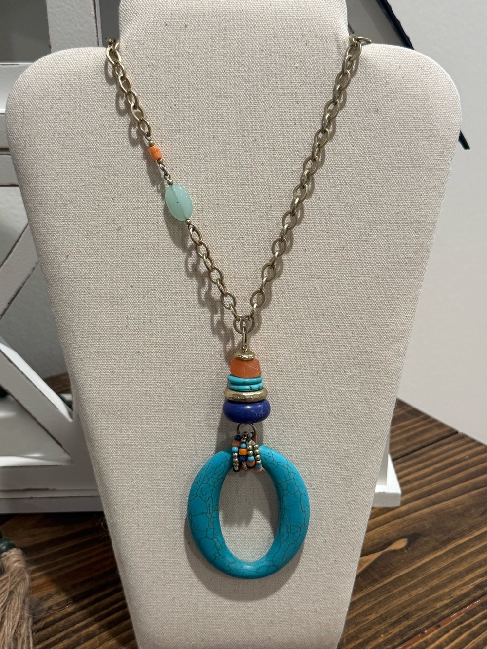 Boho Turquoise Pendant Necklace with Multicolor Accents